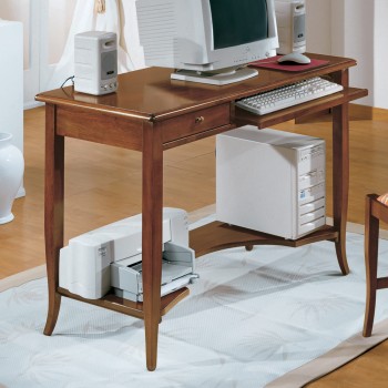 Scrivania porta pc in legno con cassetto e porta tastiera