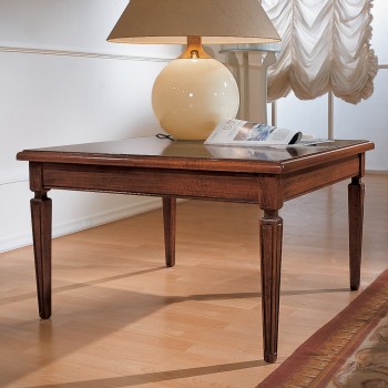 Tavolino 80x80 intarsio parquet con dettagli in legno