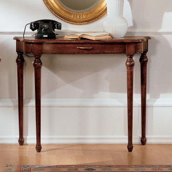 Consolle sagomata con cassetto, dettagli legno e design