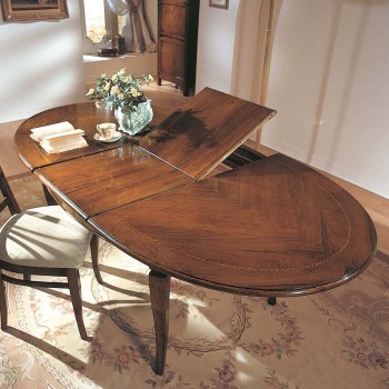 Tavolo ovale allungabile 160x110 aperto, legno intarsiato