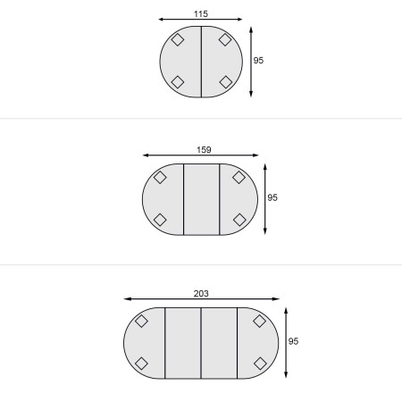 Tavolo ovalino con allunghe interne allungabile da 115x95 a 203x95