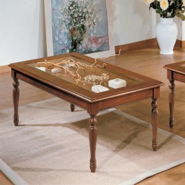 Tavolino quadrato 80x80 con piano in vetro e gambe tornite