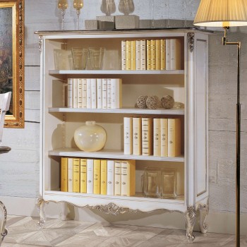 Libreria a giorno con particolari intagliati, dettagli laterali