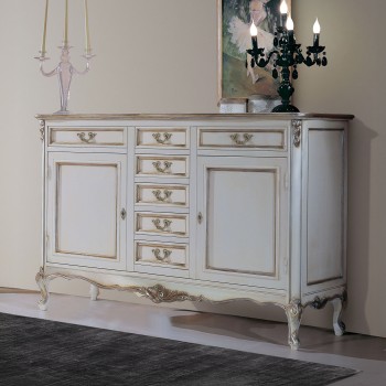 Credenza 2 porte con particolari intagliati e gambe lavorate