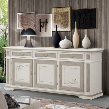 Credenza Shabby Chic 3 ante 3 cassetti con dettagli decorati