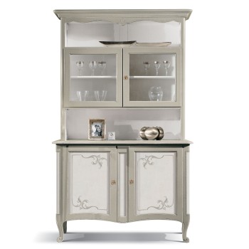 Credenza due ante in vetro Shabby Chic con dettagli decorativi