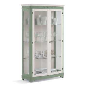 Vetrina Shabby Chic 2 ante con dettagli in legno e vetro
