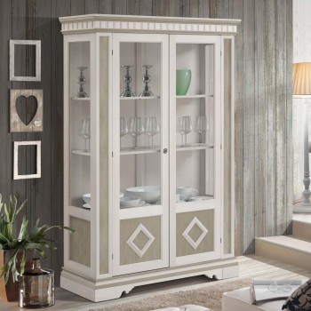 Vetrina Shabby Chic due ante in vetro con dettagli decorativi