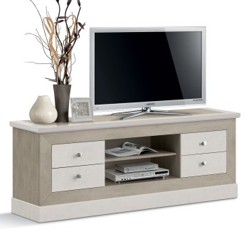 Porta TV Shabby Chic con dettagli cassetti e vano a giorno