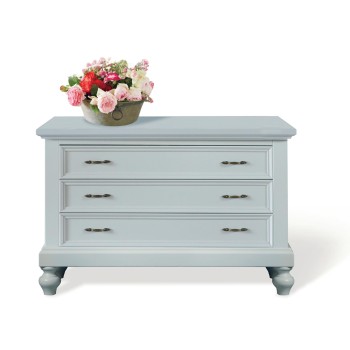 Panca shabby chic con 3 cassetti, dettaglio frontale