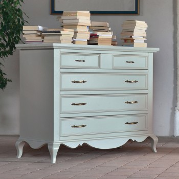 Comò 5 cassetti shabby chic con piedini a sciabola