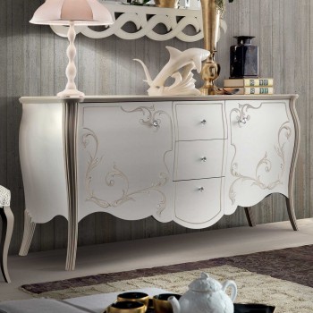 Credenza Shabby Chic con decori, particolare delle ante