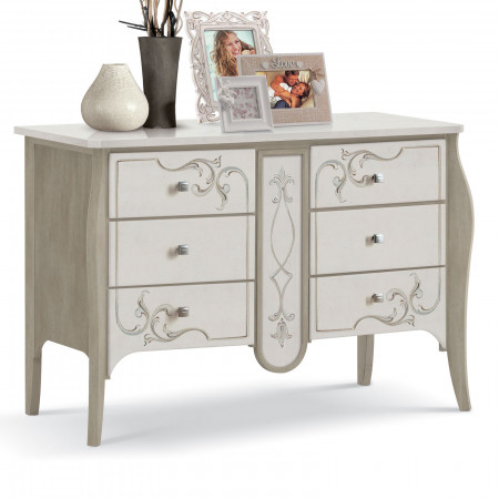 Credenza Shabby Chic 6 cassetti con decori