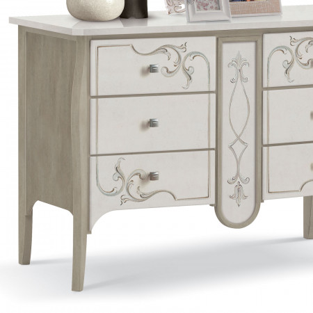 Credenza Shabby Chic 6 cassetti con decori