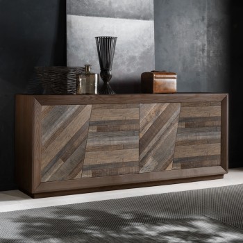 Madia con ante legno antico e dettagli geometrici