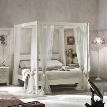 Letto a baldacchino provenzale in legno di pioppo