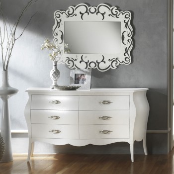 Comò bombato 6 cassetti con dettagli classici e specchio decorato