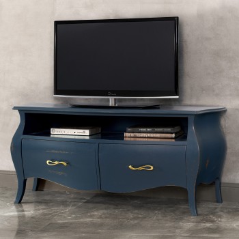 Porta TV bombato 2 cassetti in legno laccato viola
