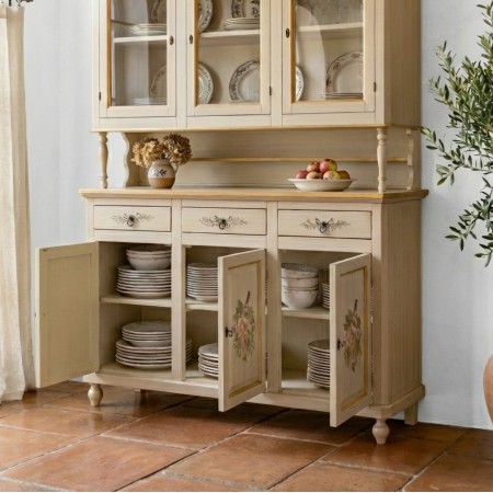 Sogno Toscano - Credenza dipinta a mano a 3 ante con vetrina