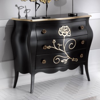 Comò con 3 cassetti, rilievi giada, design floreale