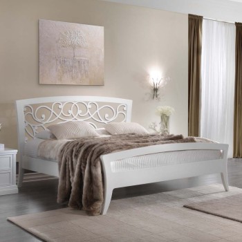 Letto Aurora con testata traforata in legno bianco