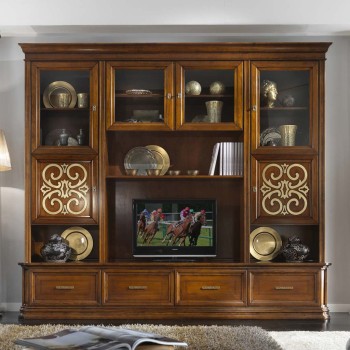 Parete a schema fisso Vivaldi in legno con ante decorate