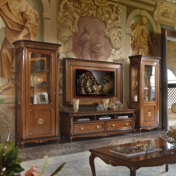 Porta TV con vetrine in legno toulipier intagliato