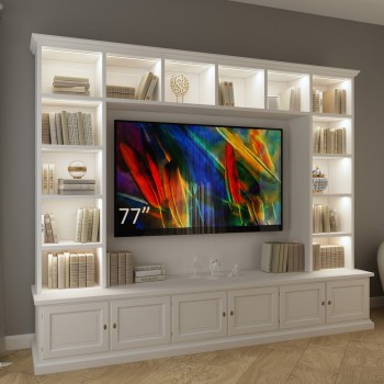 Parete in legno porta TV su misura con vano da 77 pollici