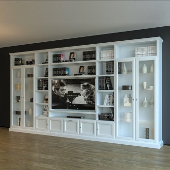 Libreria porta tv classica in legno con ante vetrina